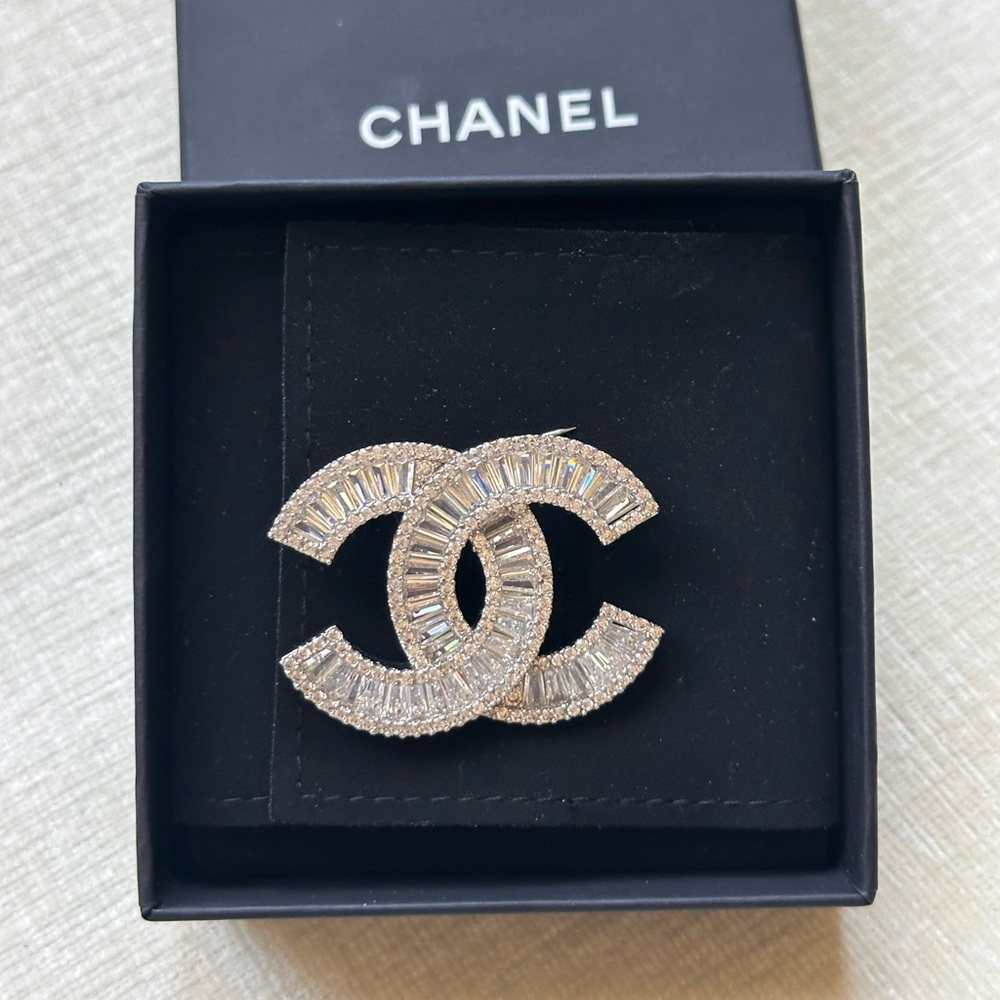 Chanel Crystal rhinestone logo pin